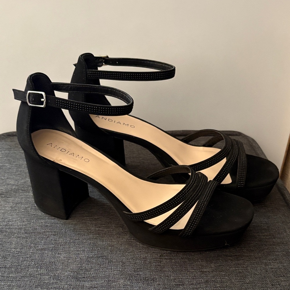 Andiamo Black Strappy Block Heels